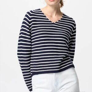Navy and White Striped Women's Sweater, Uniglo